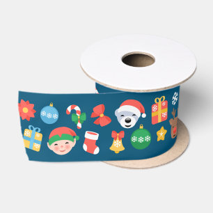 Ruban En Satin Motif gai de Noël sur le bleu