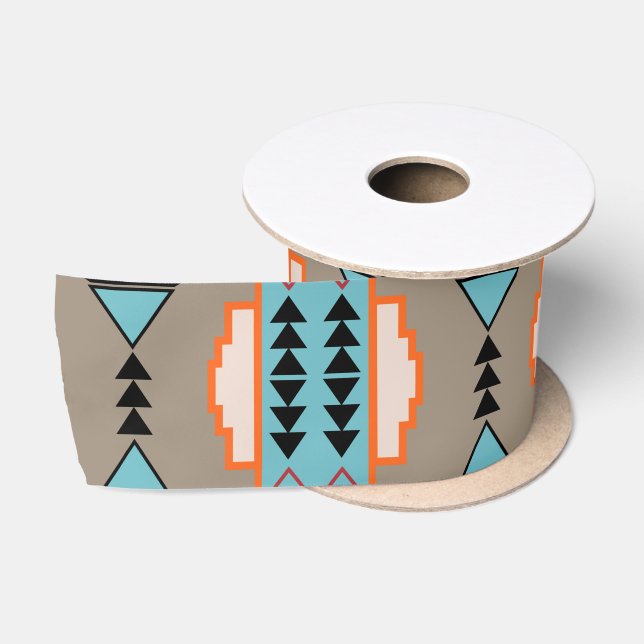 Ruban En Satin Motif géométrique mexicain Aztec (Bobine)