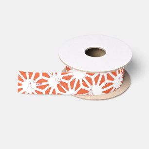 Ruban En Satin Motif géométrique orange et blanc