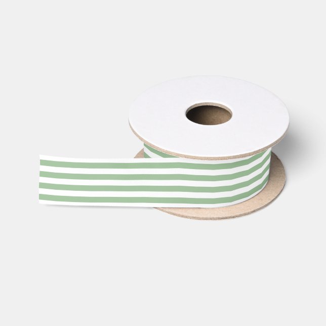 Ruban En Satin Motif géométrique Sage Green & White Stripes (Bobine)