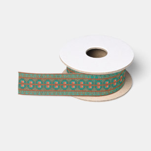 Ruban En Satin Motif géométrique sarcelle cuivre du Sud-Ouest
