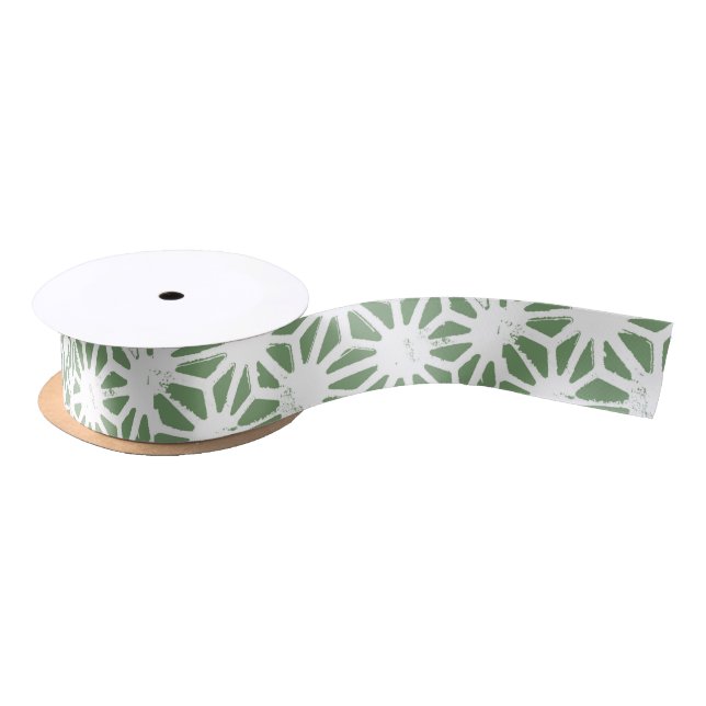 Ruban En Satin Motif géométrique vert et blanc olive (Bobine)
