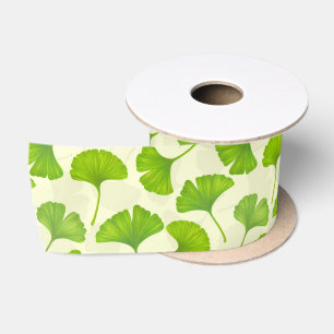 Ruban En Satin Motif Ginkgo sur blanc