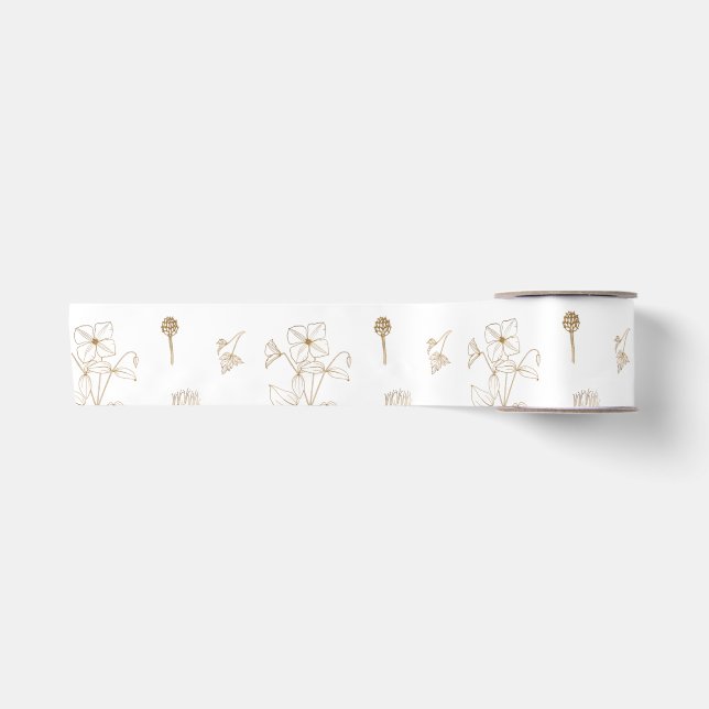 Ruban En Satin Motif Gold Flowers (Devant)