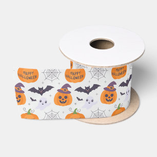 Ruban En Satin Motif Halloween Citrouille Éffrayant chauves-souri