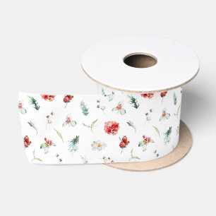 Ruban En Satin Motif hivernal de verdure florale élégant