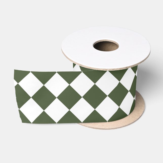 Ruban En Satin Motif Hunter Green Diamond (Bobine)