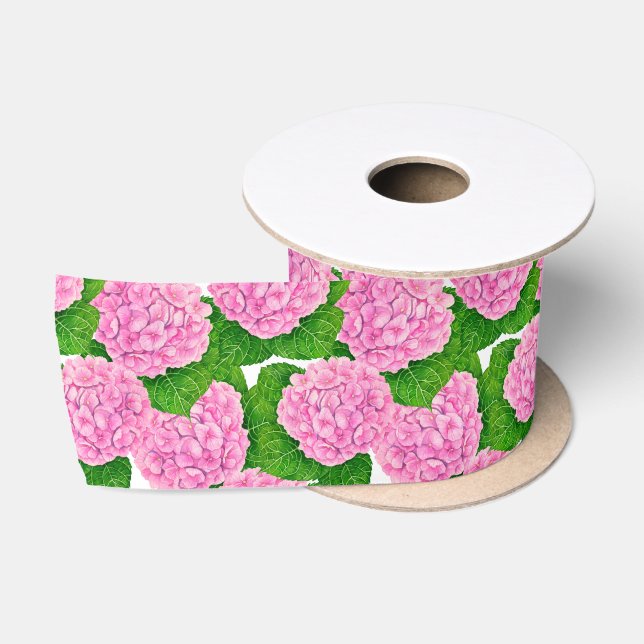 Ruban En Satin Motif Hydrangea (Bobine)