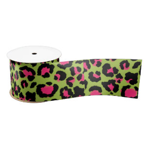 Ruban En Satin Motif léopard en framboise sur Lime Green