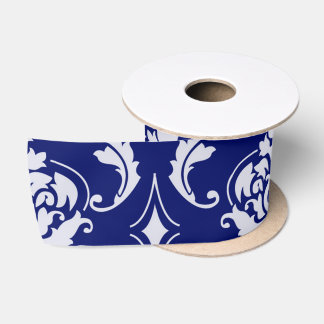 Ruban En Satin Motif lumineux de damassé de bleu marine