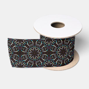 Ruban En Satin Motif Mandala en or bleu Lilac
