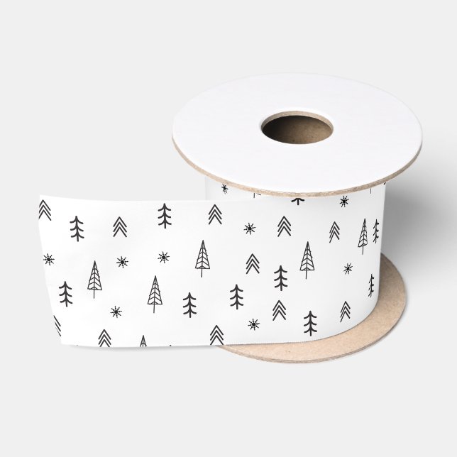 Ruban En Satin Motif minimaliste de la forêt d'hiver noire et bla (Bobine)