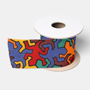 Ruban En Satin Motif Mosaic Geckos - Couleur Terre