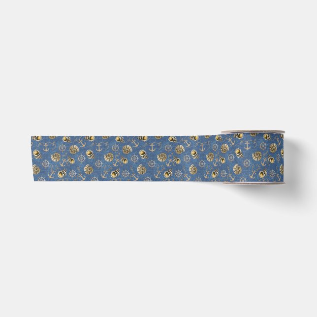 Ruban En Satin motif nautique bleu (Devant)