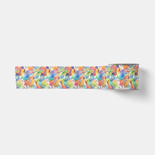 Ruban En Satin Motif Neon budgies (Devant)