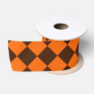 Ruban En Satin Motif Orange Brown Diamond Checker