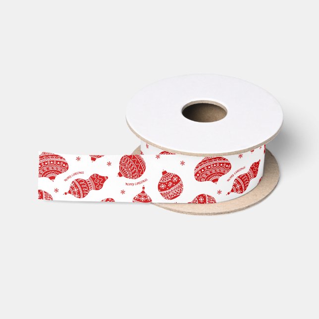 Ruban En Satin Motif ornement de Noël (Bobine)