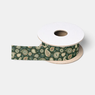 Ruban En Satin Motif Paisley Cyprès