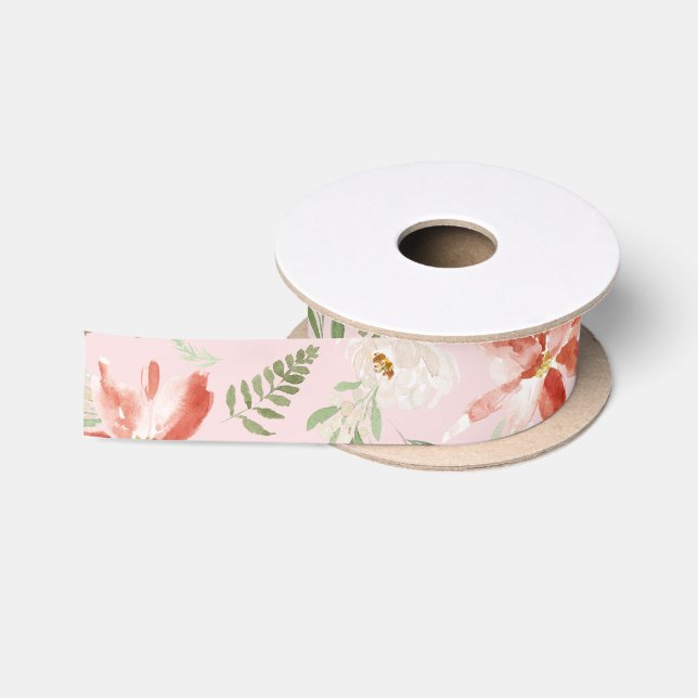 Ruban En Satin Motif pastel de noël des baies saintes (Bobine)