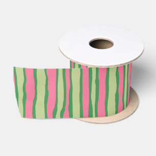 Ruban En Satin Motif pastèque rose et vert aquarelle