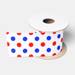 Ruban En Satin Motif Points Blancs Rouges Bleus