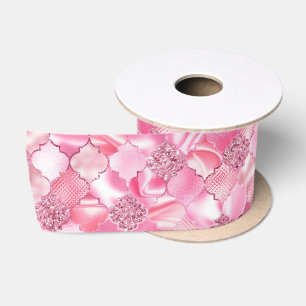 Ruban En Satin Motif Quatrefoil rose marocain