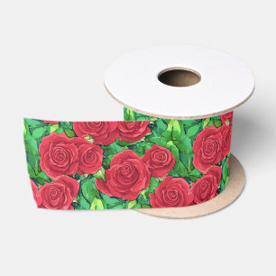 Ruban En Satin Motif Rose couleur rouge/Crimson