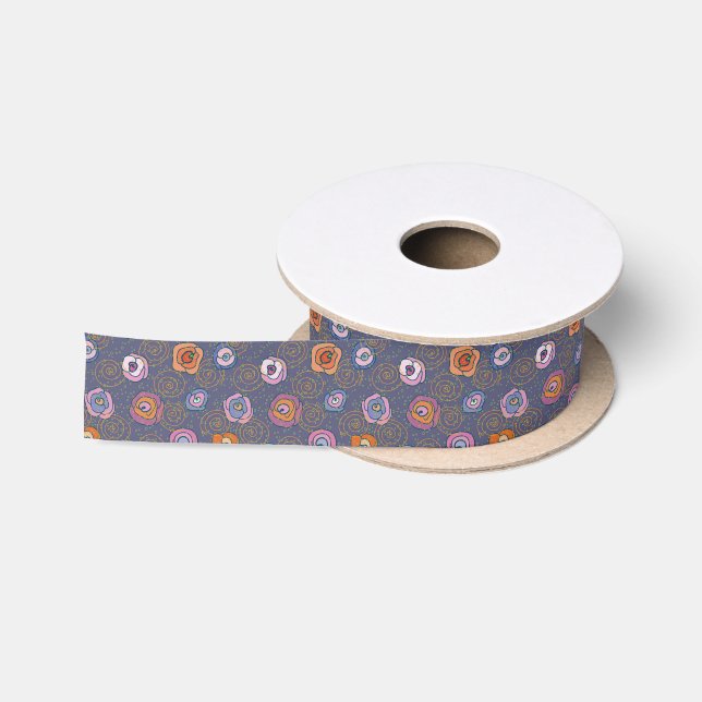 Ruban En Satin Motif rose de champ de résumé (Bobine)