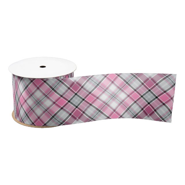 Ruban En Satin Motif rose de plaid chic (Bobine)
