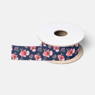 Ruban En Satin Motif rose foncé d'aquarelle