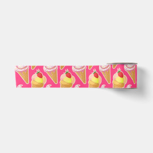 Ruban En Satin Motif rose Kawaii avec crème glacée aux fraises