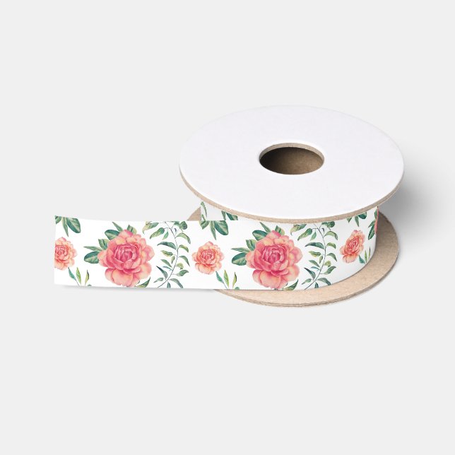 Ruban En Satin Motif rose Roses (Bobine)
