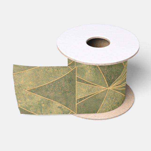 Ruban En Satin Motif Sage Green et Gold Art Déco (Bobine)