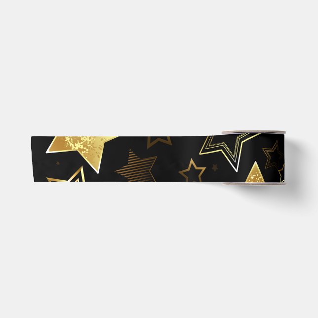 Ruban En Satin Motif sans couture avec étoiles d'or (Devant)