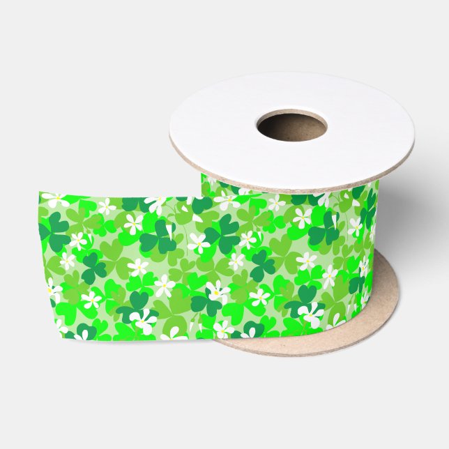 Ruban En Satin Motif Shamrock de la Saint Patrick (Bobine)