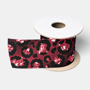 Ruban En Satin Motif Taches de Léopard Pailleté Rouge Glam
