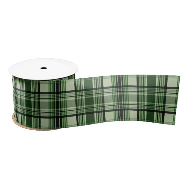 Ruban En Satin Motif Tartan Vert Et Noir (Bobine)