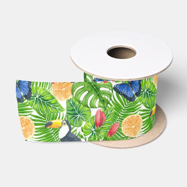 Ruban En Satin Motif tropical (Bobine)
