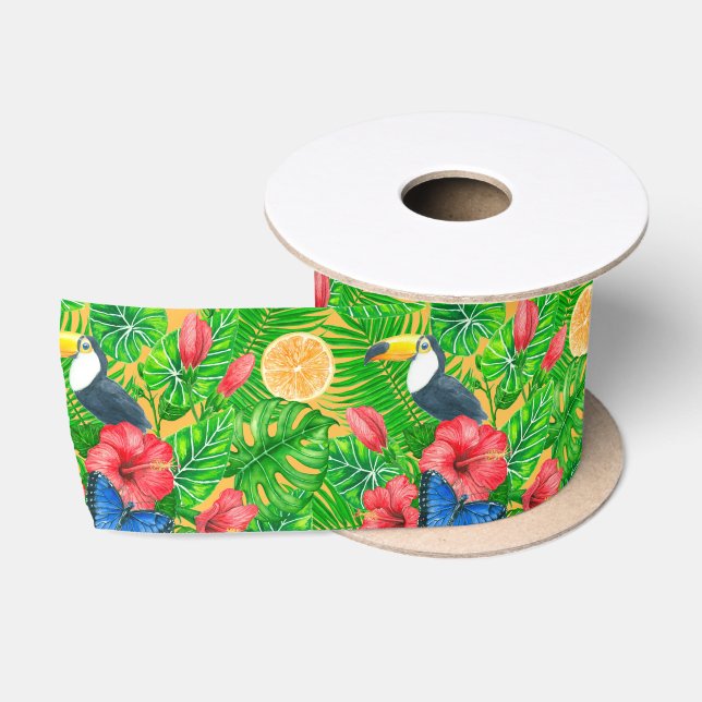Ruban En Satin Motif tropical (Bobine)