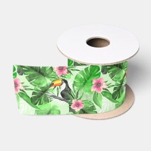 Ruban En Satin Motif tropical avec le toucan
