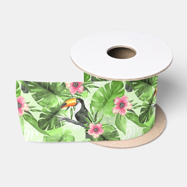 Ruban En Satin Motif tropical avec toucan (Bobine)