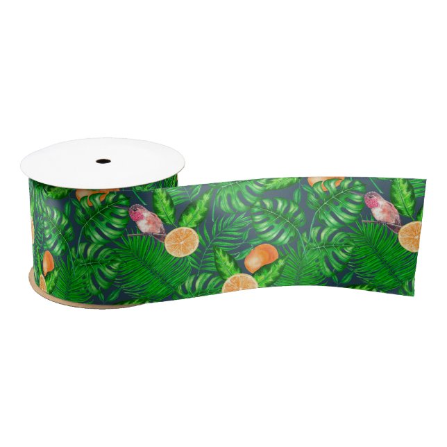 Ruban En Satin Motif tropical, colibris (Bobine)