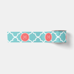 Ruban En Satin Motif turquoise de Quatrefoil, monogramme de