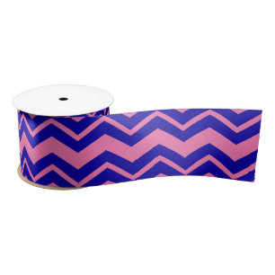 Ruban En Satin Motif Zigzag Chevron Rose Bleu