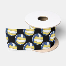 Ruban En Satin Motifs bleus et jaunes de volleyball