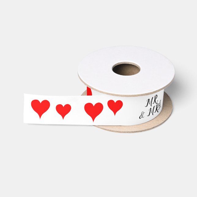 Ruban En Satin Mr. Mrs. Initials Red Hearts 1.5 NCH (Bobine)