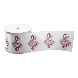 Ruban En Satin Musical treble clef notes with sakura flowers