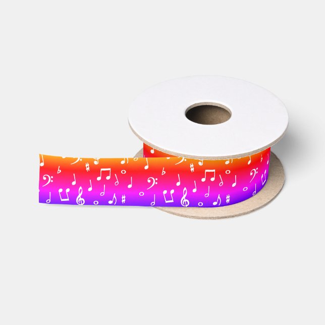 Ruban En Satin musique blanche et arc-en-ciel (Bobine)