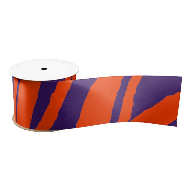 Ruban En Satin MVB Tiger Stripes Design- Orange & Violet (Bobine)
