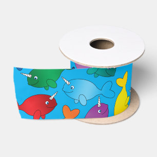 Ruban En Satin Narwhals nommés personnalisés d'arc-en-ciel de